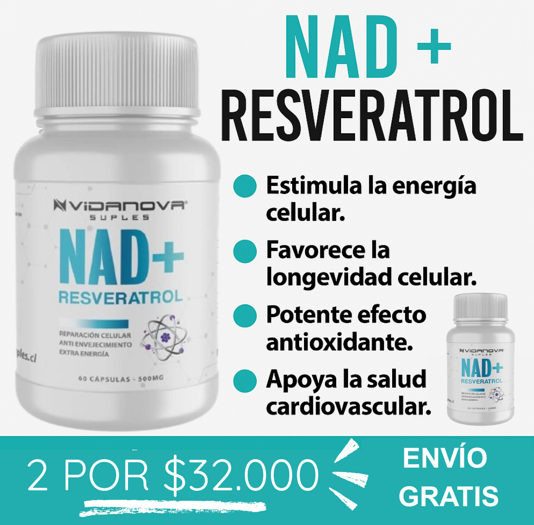 PACK/ NAD+ RESVERATROL 500MG 60 CAPS. ( 2 TARROS por $32.000.)