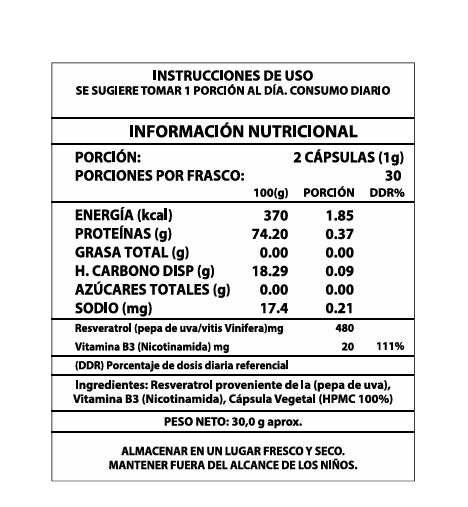 PACK/  NAD+ RESVERATROL 500MG 60 CAPS. ( 2 TARROS por $32.000.)