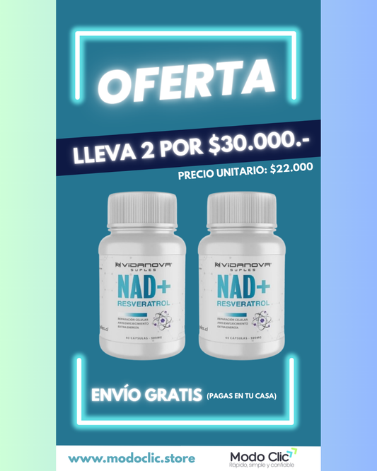 OFERTA 2 X $30.000.-/  NAD+ RESVERATROL 500MG 60 CAPS  Vidanova® Suples
